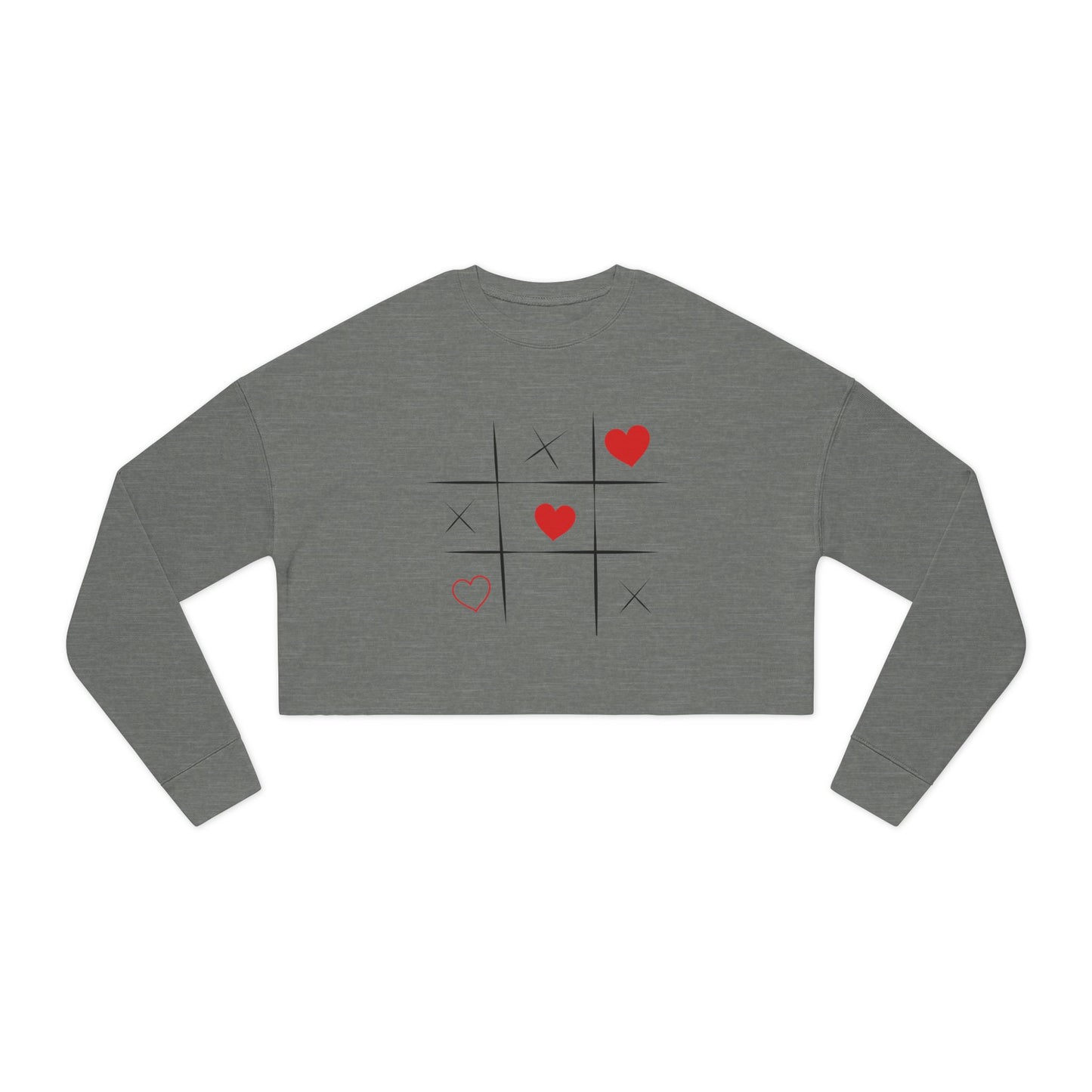 Women's Cropped Sweatshirt. Heart Tic Tac Toe
