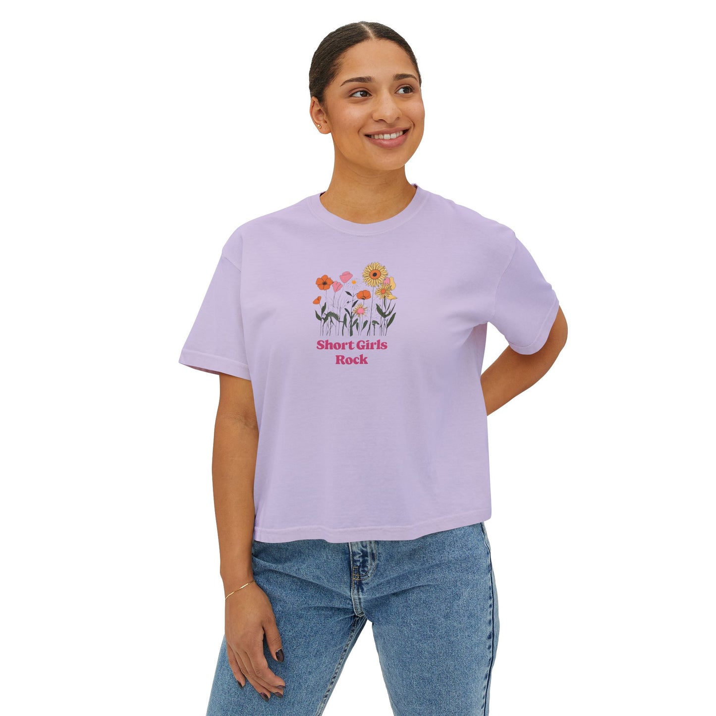 Women's Boxy Tee - Field of Flowers - Pastel Colors