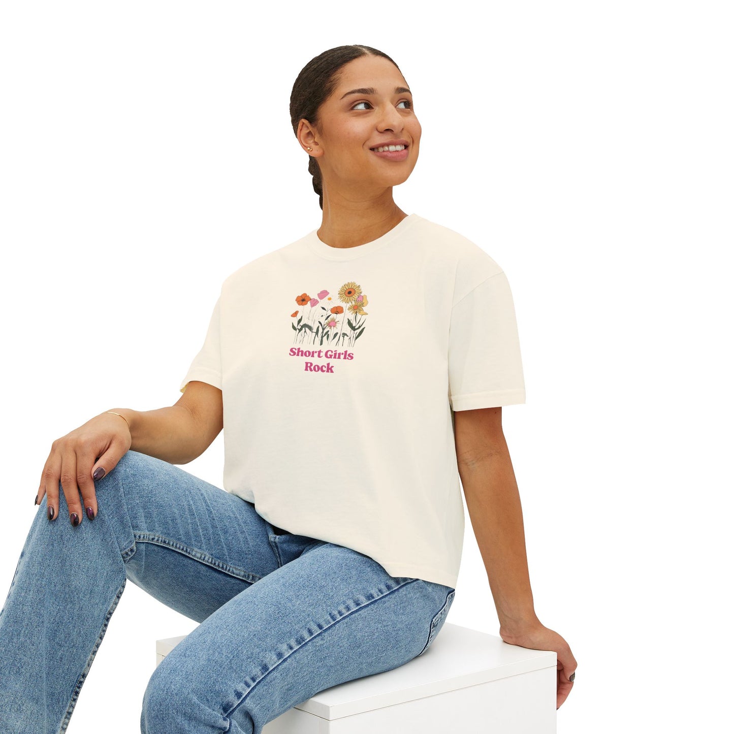 Women's Boxy Tee - Field of Flowers - Pastel Colors