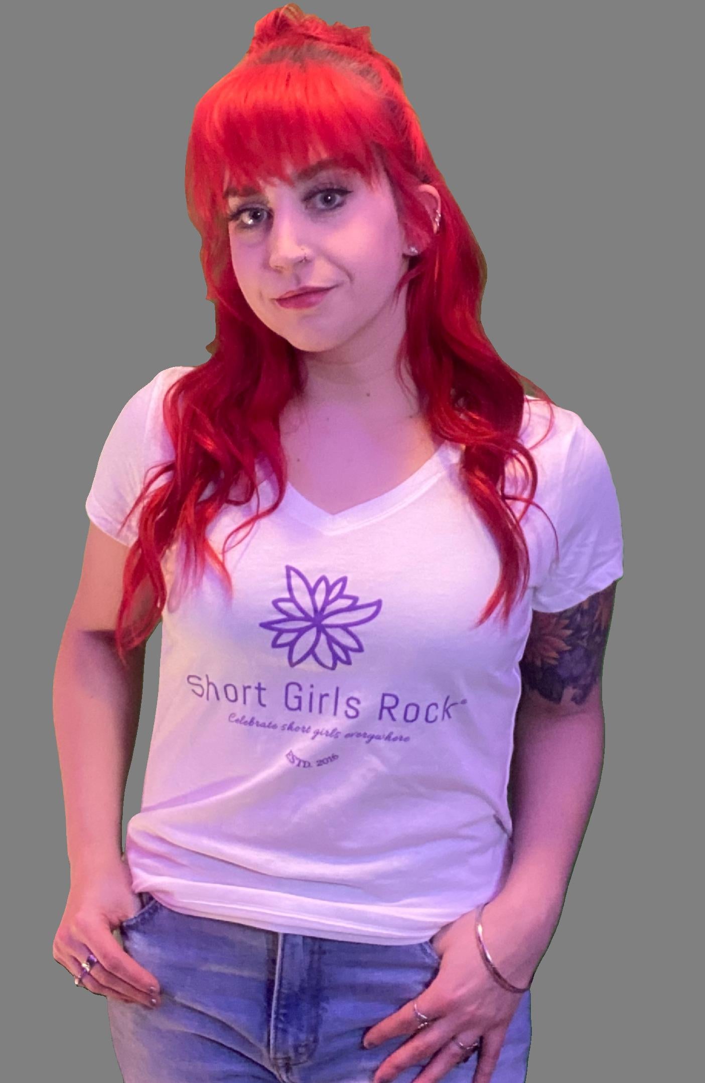 White Short Sleeve T-shirt, Short Girls Rock