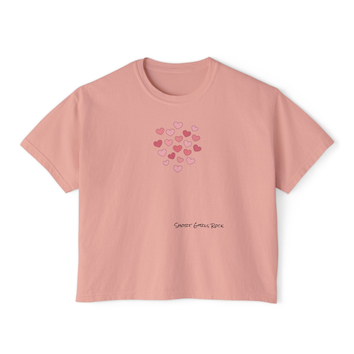 Cropped Version - Pink Flying Hearts T-Shirt — Romantic Heart Graphic Tee