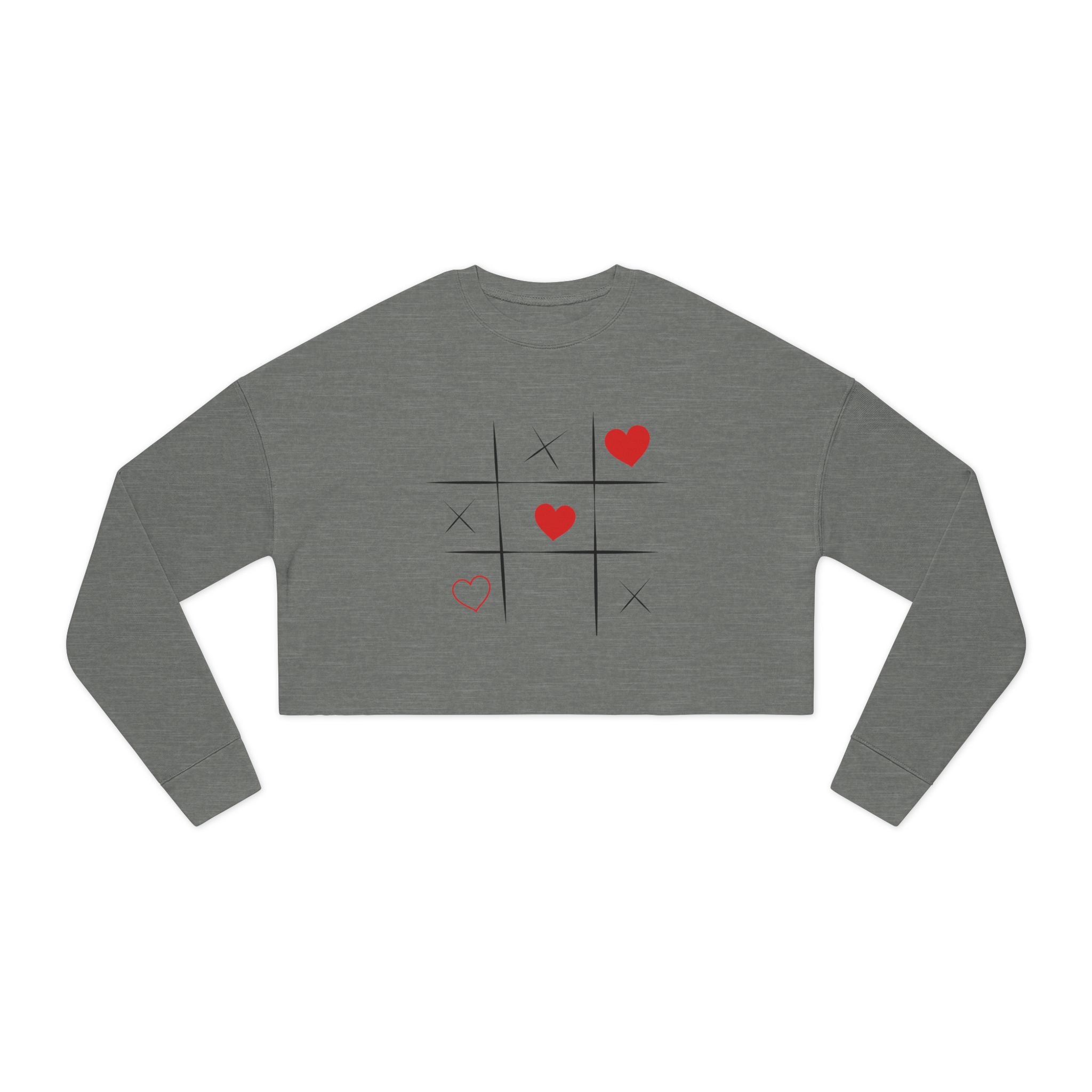 Women's Cropped Sweatshirt. Heart Tic Tac Toe