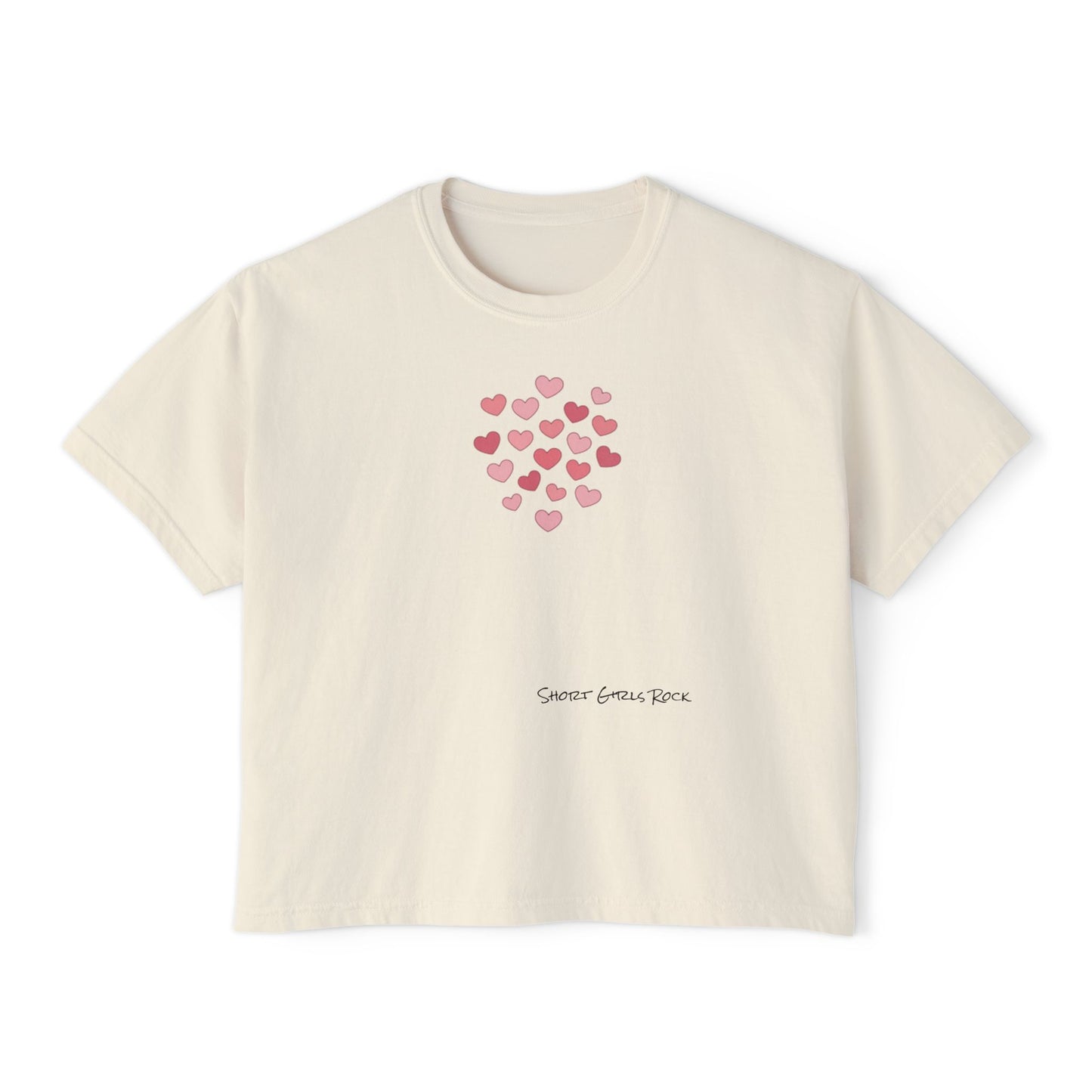 Cropped Version - Pink Flying Hearts T-Shirt — Romantic Heart Graphic Tee