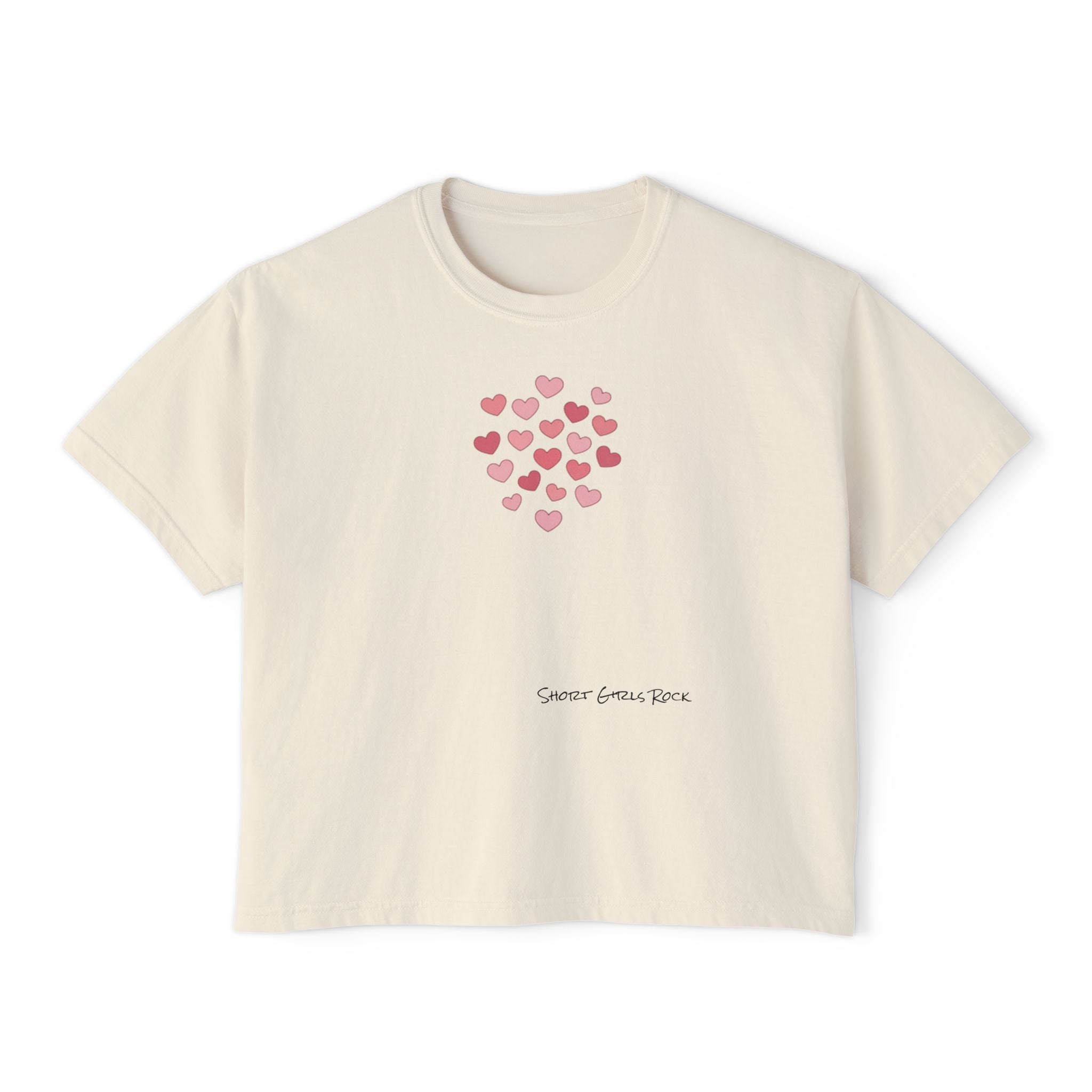 Cropped Version - Pink Flying Hearts T-Shirt — Romantic Heart Graphic Tee