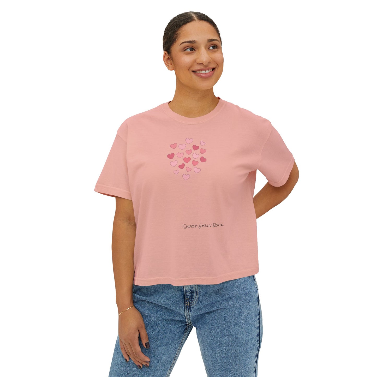 Cropped Version - Pink Flying Hearts T-Shirt — Romantic Heart Graphic Tee