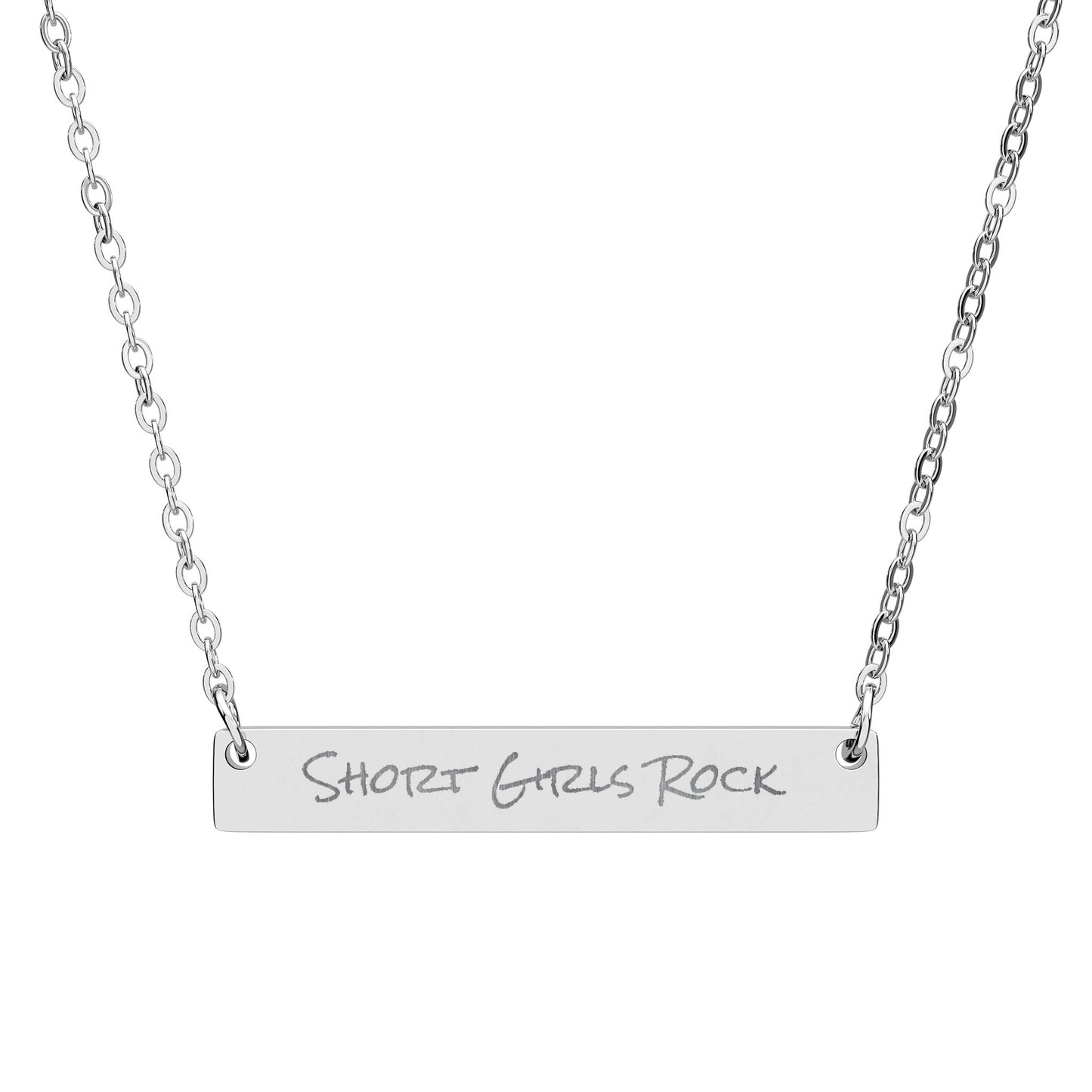 Engraved Horizontal Bar Necklace — 'Sisterhood of Short Women'