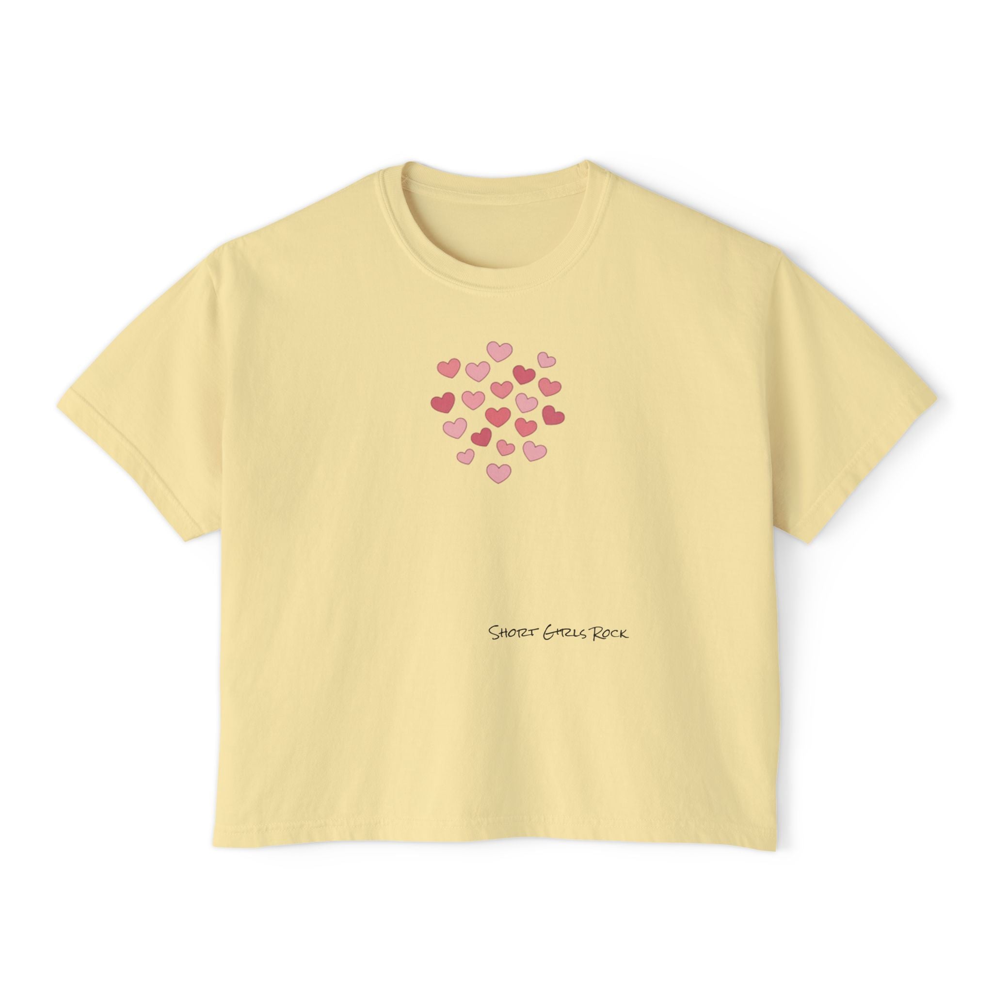 Cropped Version - Pink Flying Hearts T-Shirt — Romantic Heart Graphic Tee