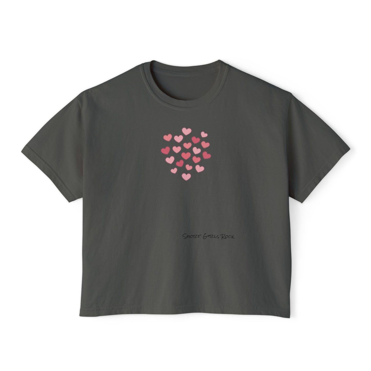 Cropped Version - Pink Flying Hearts T-Shirt — Romantic Heart Graphic Tee