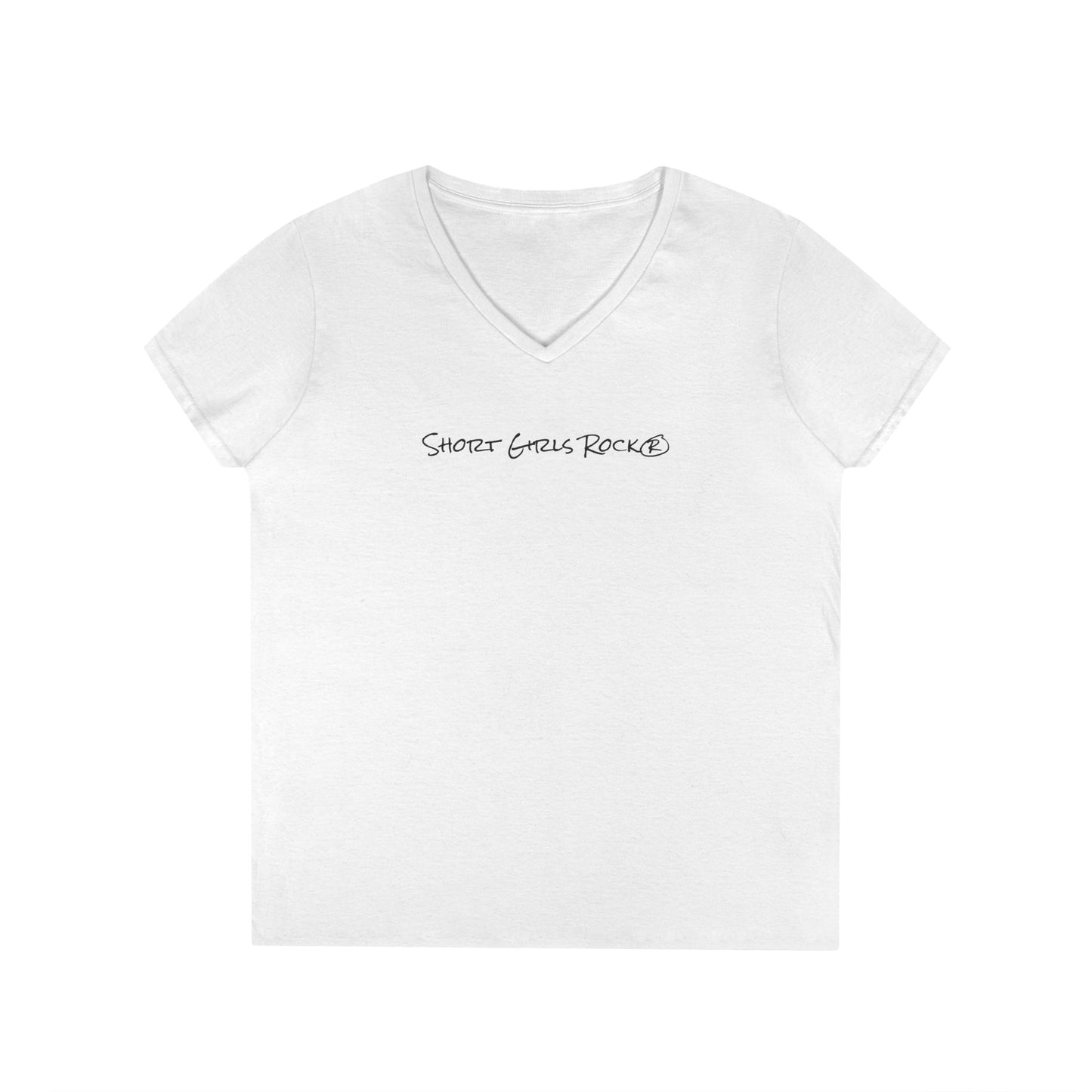 Ladies' V-Neck T-Shirt. All White.