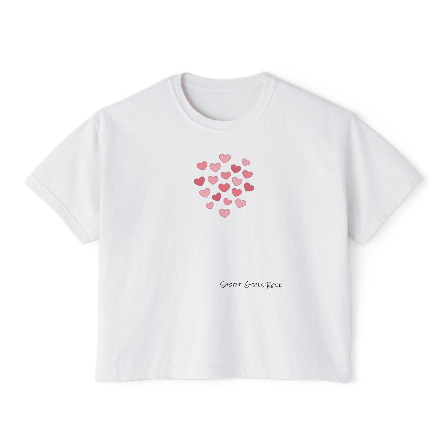 Cropped Version - Pink Flying Hearts T-Shirt — Romantic Heart Graphic Tee
