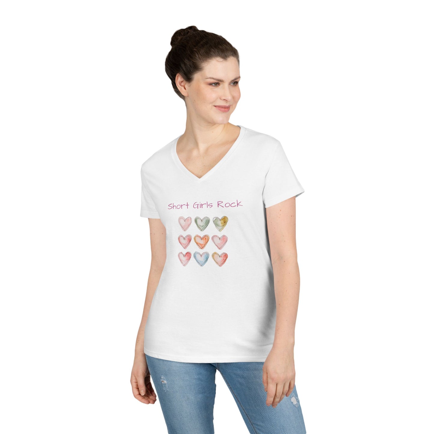 Ladies' V-Neck T-Shirt.  Hearts.