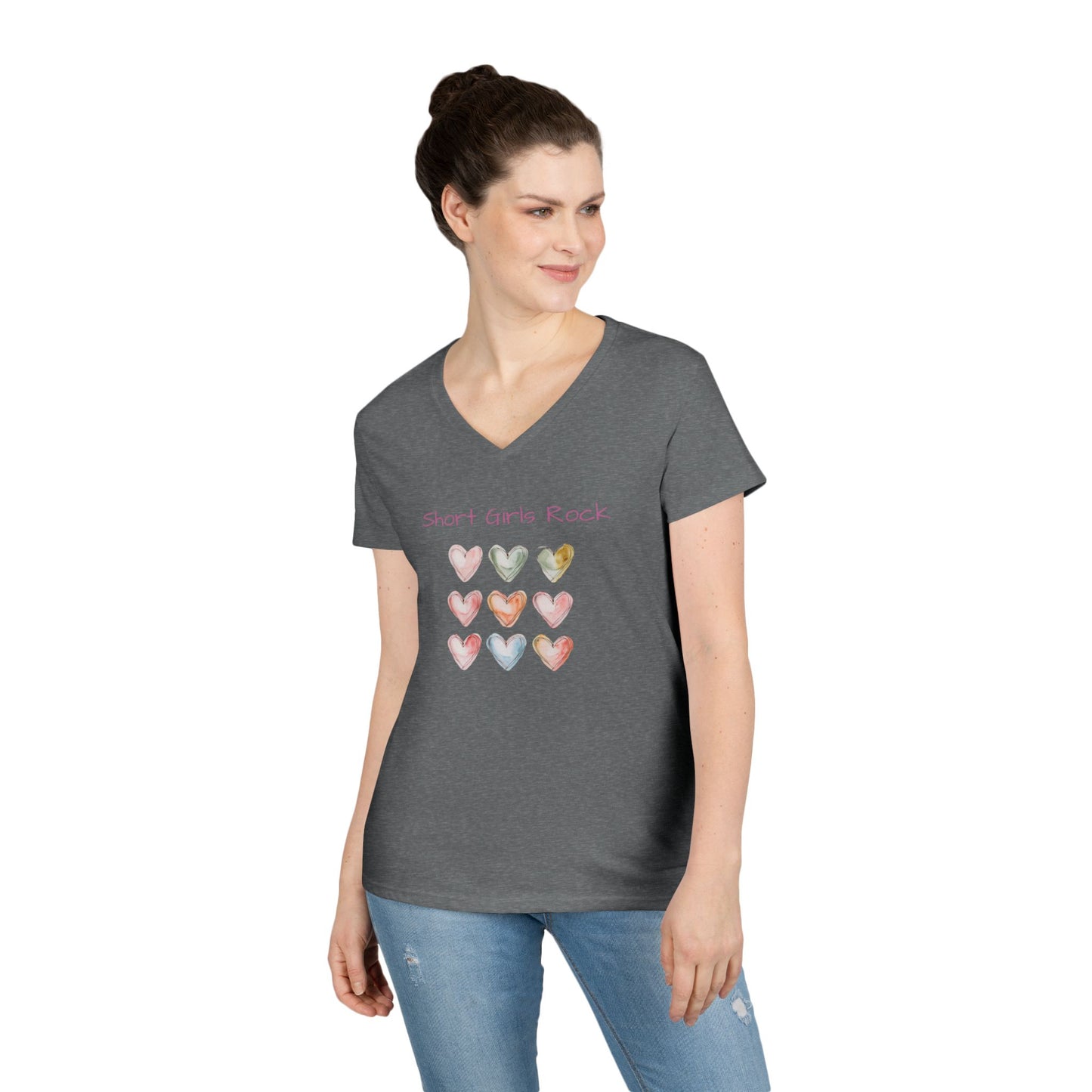 Ladies' V-Neck T-Shirt.  Hearts.