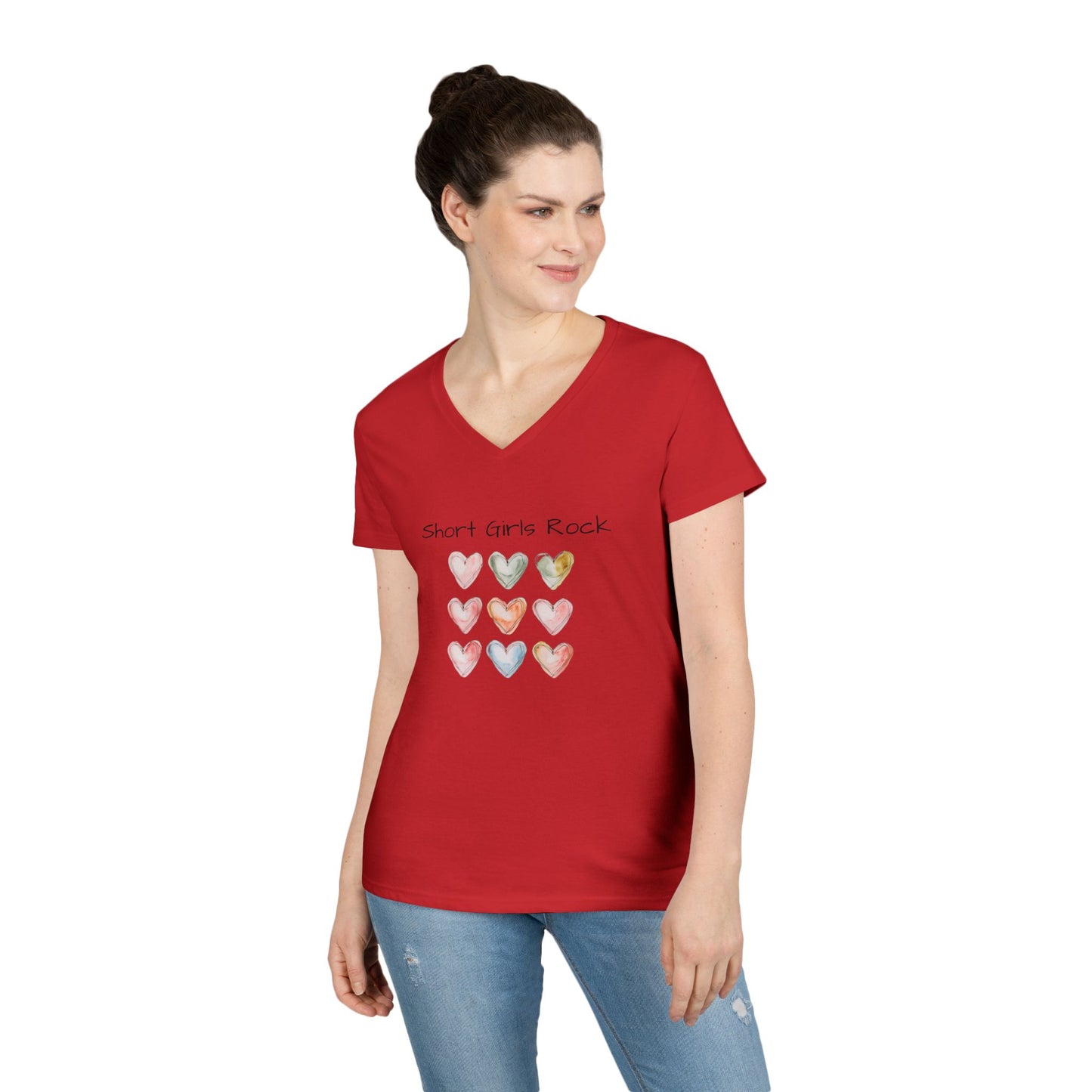 Ladies' V-Neck T-Shirt.  Hearts.