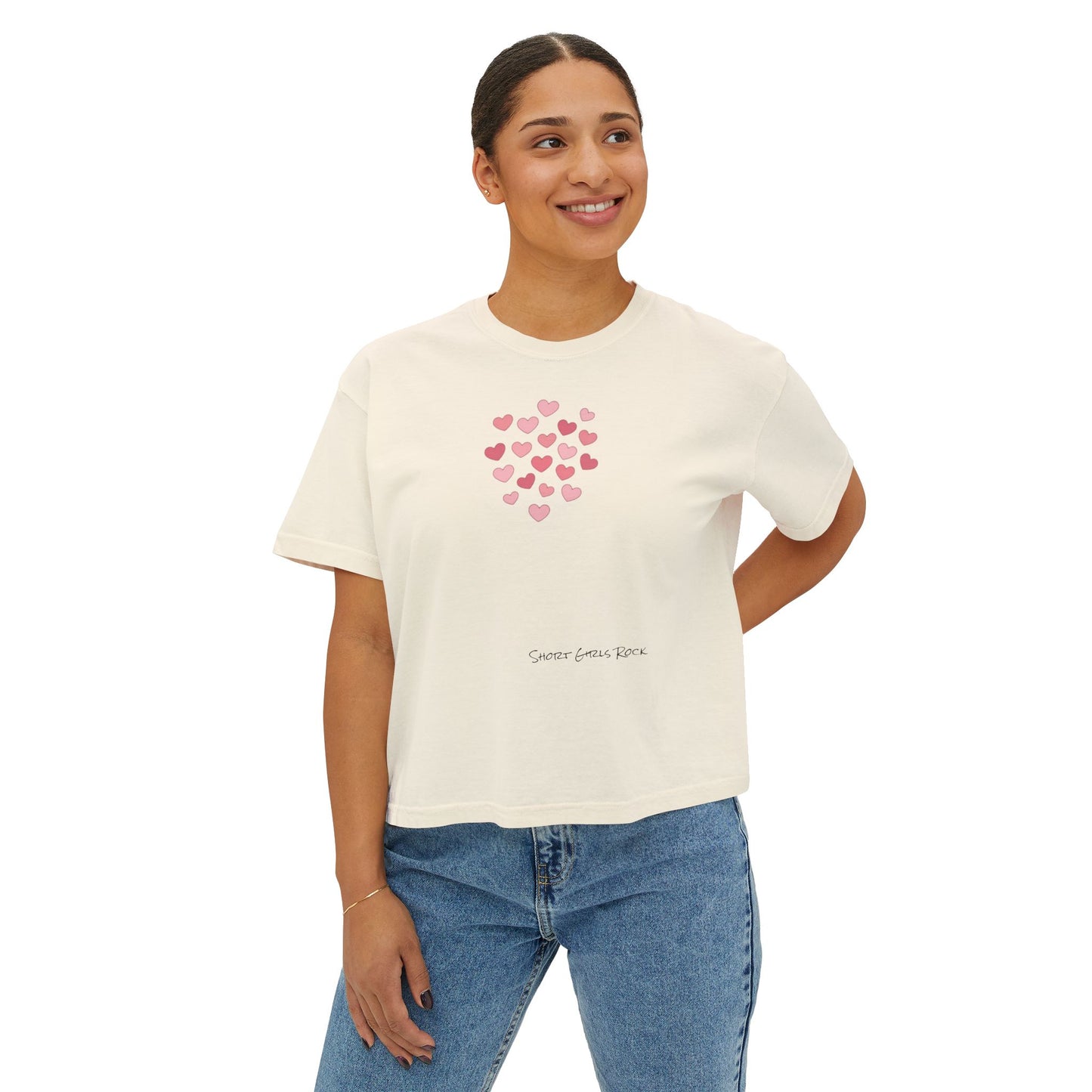 Cropped Version - Pink Flying Hearts T-Shirt — Romantic Heart Graphic Tee