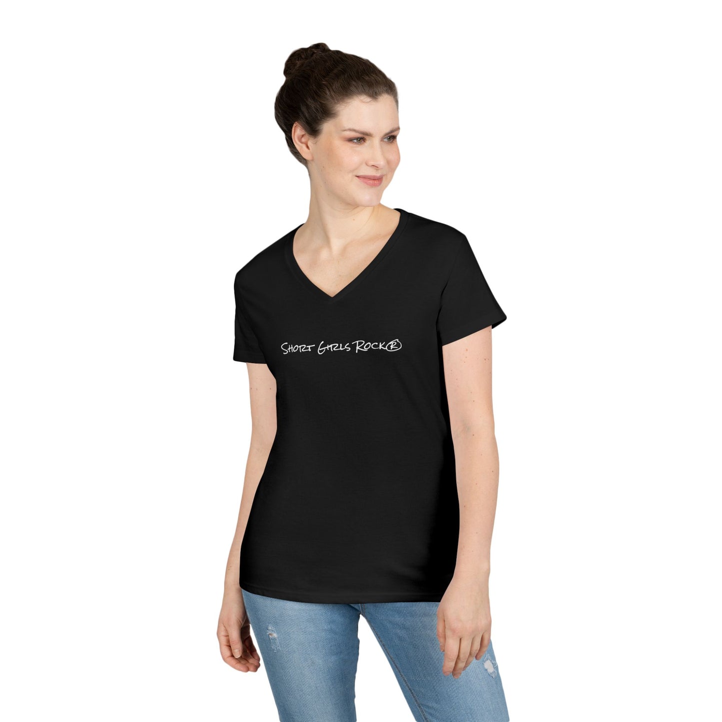 Ladies' V-Neck T-Shirt.  All Black.