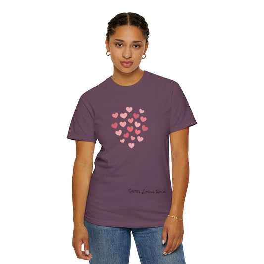 Pink Flying Hearts T-Shirt — Romantic Heart Graphic Tee