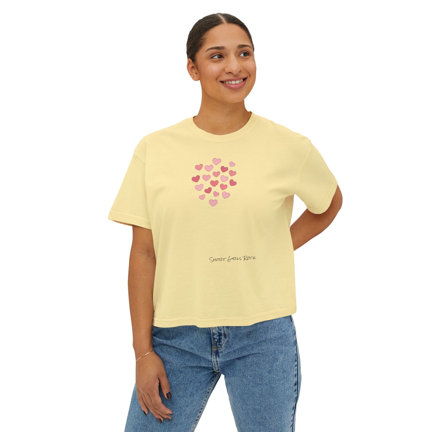 Cropped Version - Pink Flying Hearts T-Shirt — Romantic Heart Graphic Tee