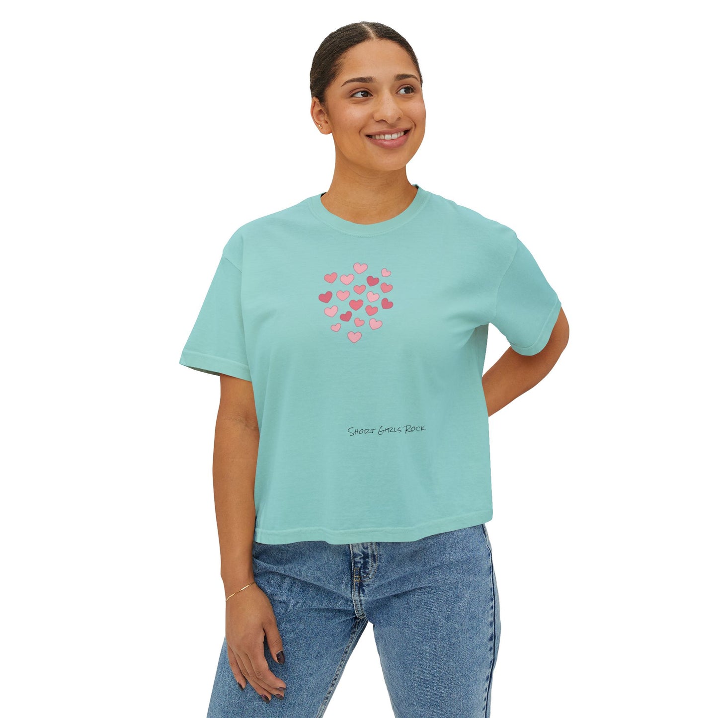 Cropped Version - Pink Flying Hearts T-Shirt — Romantic Heart Graphic Tee
