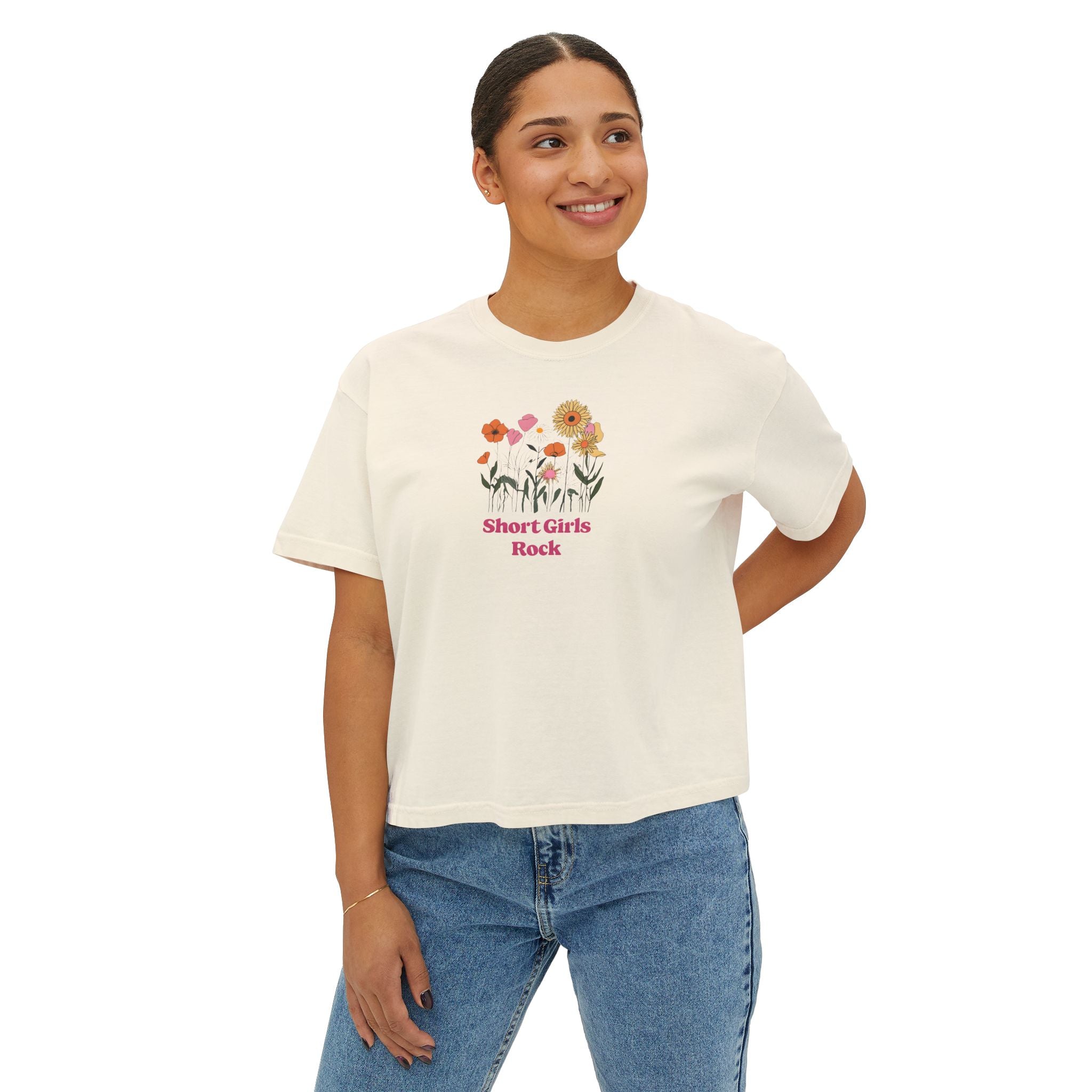 Women's Boxy Tee - Field of Flowers - Pastel Colors