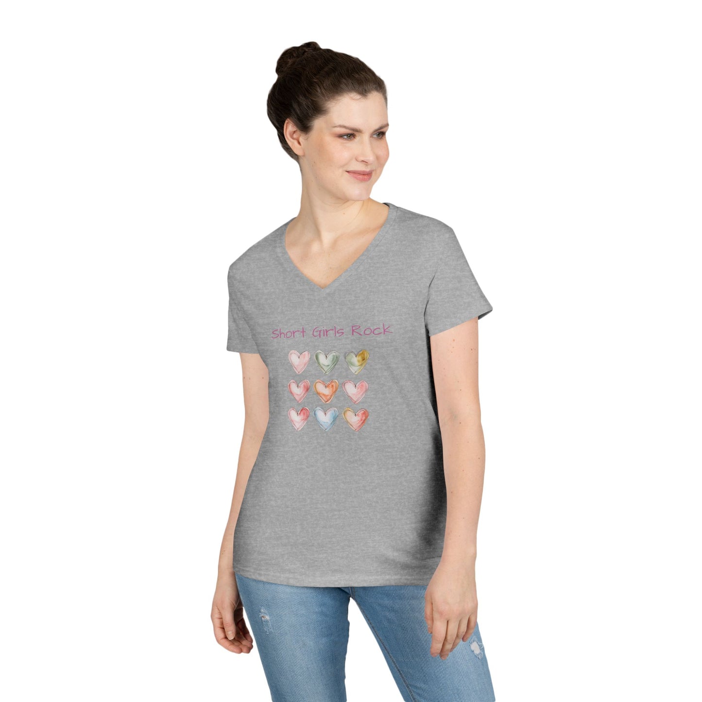 Ladies' V-Neck T-Shirt.  Hearts.