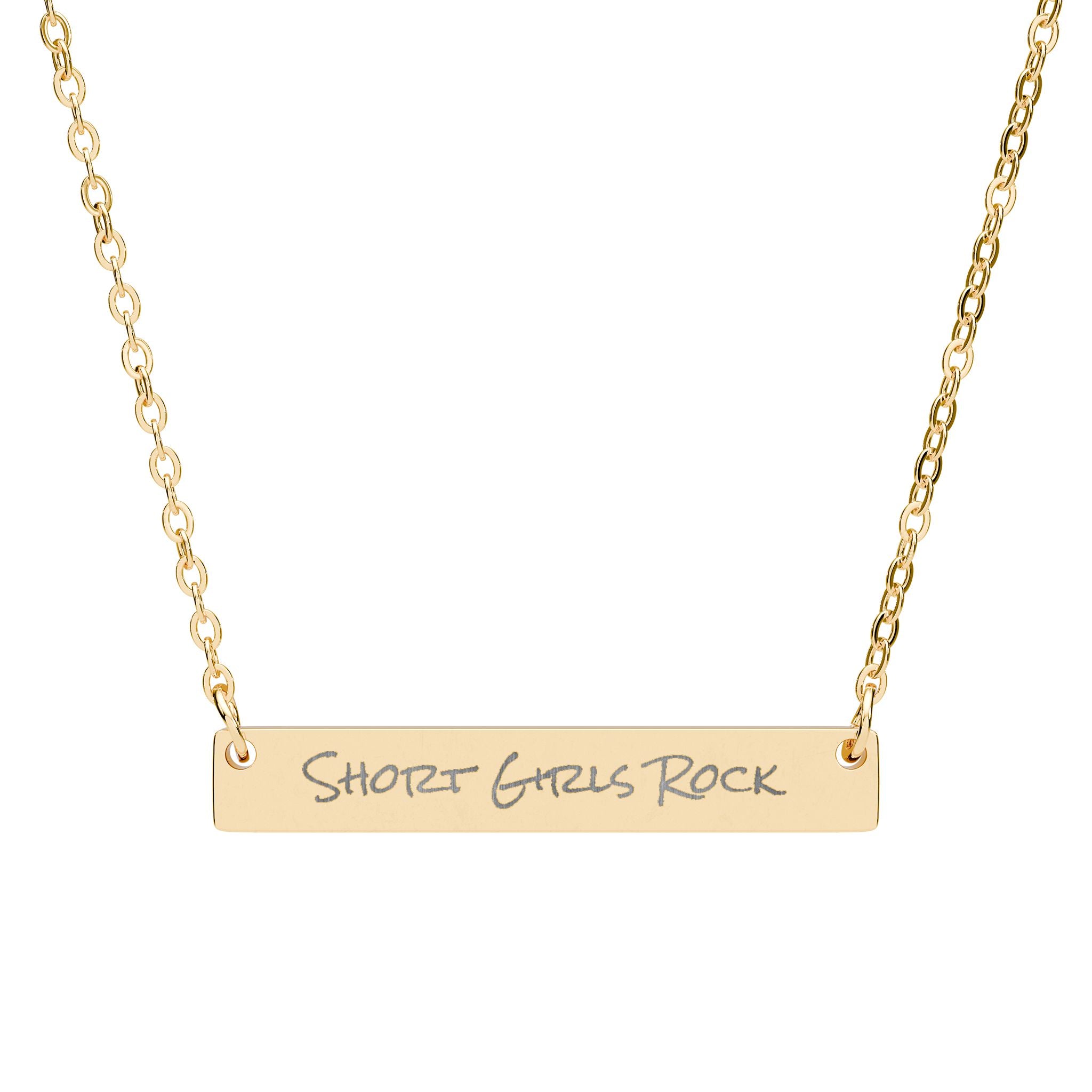 Engraved Horizontal Bar Necklace — 'Sisterhood of Short Women'